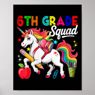 Womens 6th Grade Squad Back To School Unicorn Stud Poster