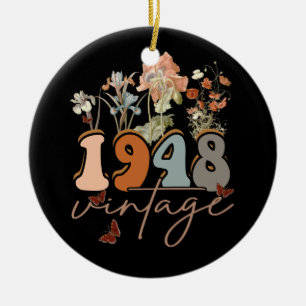 Womens 75 Years Old Vintage 1948 75th Birthday Tee Ceramic Tree Decoration