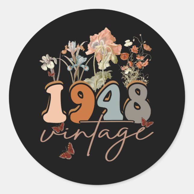 Womens 75 Years Old Vintage 1948 75th Birthday Tee Classic Round Sticker (Front)
