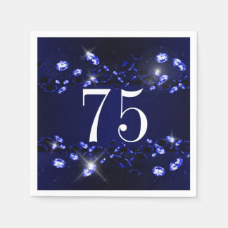 Women's 75th Birthday Blue Black Sparkly Diamond Napkin