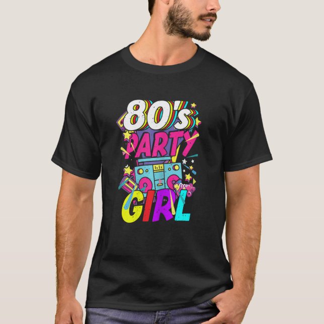 Womens 80s Party Girl Retro Costume Outfit 80's T-Shirt (Front)