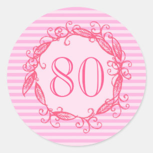 Women's 80th Birthday Beautiful Pink Swirly Classic Round Sticker
