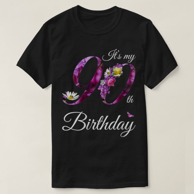 Womens 90 Year Old  Floral 1932 It's My 90th Birth T-Shirt (Design Front)