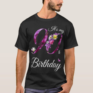 Womens 90 Year Old Floral 1932 It's My 90th Birth T-Shirt