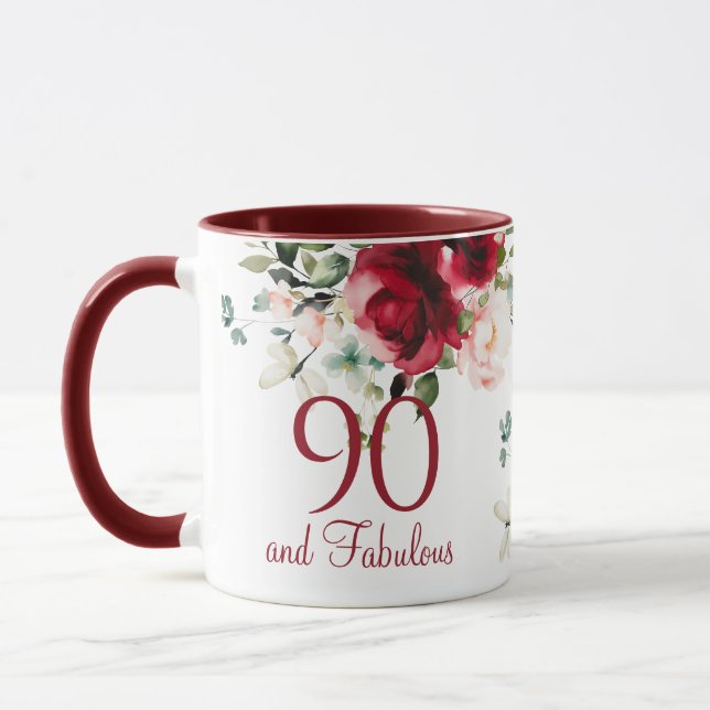 Womens 90th Birthday Floral Mug (Left)
