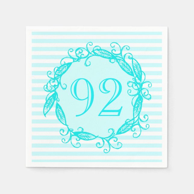 Women's 92nd Birthday Aqua Blue White Swirly Napkin (Front)
