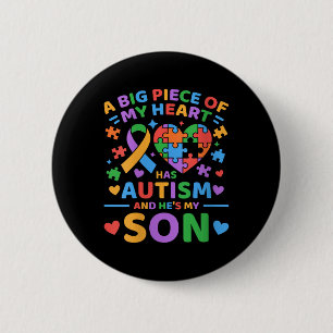 Womens A Big Piece Of My Heart Has Autism And Hes 6 Cm Round Badge