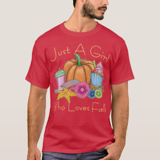Womens A Girl Loves Fall Autumn Sunflowers Thanksg T-Shirt