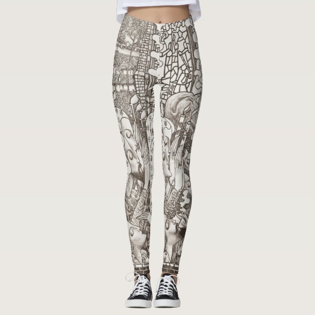 Women's Abstract Modernist Symbolist Monochrome Leggings (Front)