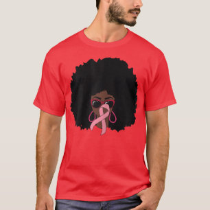 Womens Afro Woman Pink Ribbon Breast Cancer Awaren T-Shirt