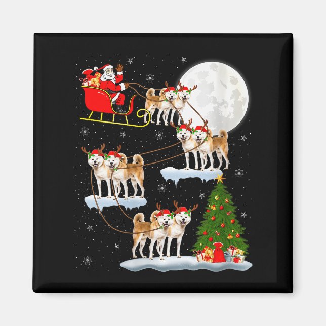 Womens Akita Dog Santa Sleigh Flying Funny Magical Magnet (Front)