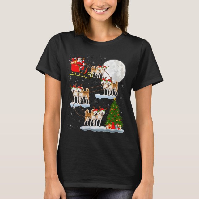 Womens Akita Dog Santa Sleigh Flying Funny Magical T-Shirt (Front)