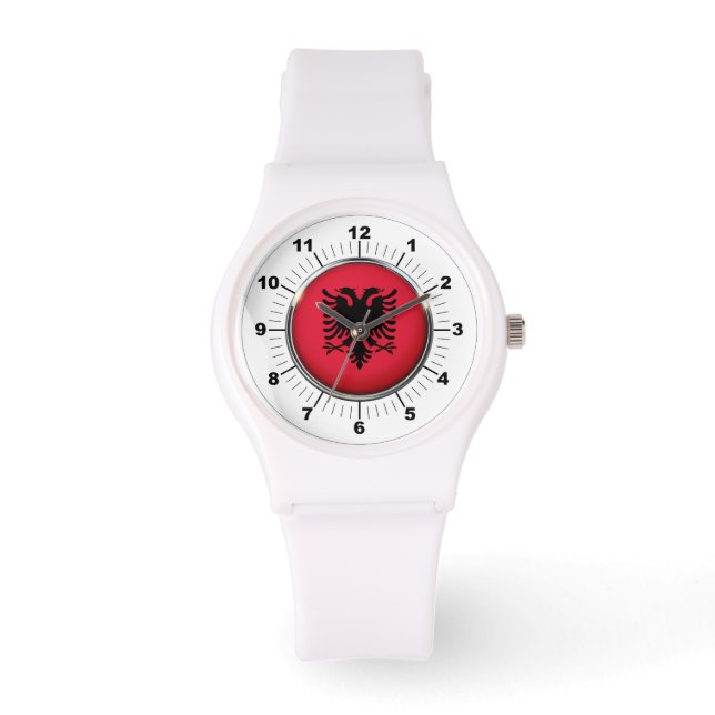 Women's Albania Flag Sporty White Silicon Watch (Front)