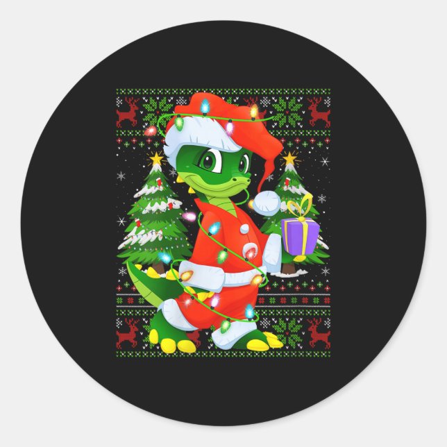 Womens Alligator Christmas Lights Santa Costume Ug Classic Round Sticker (Front)