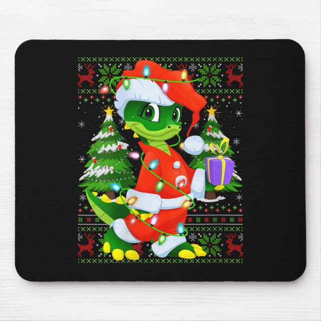 Womens Alligator Christmas Lights Santa Costume Ug Mouse Mat (Front)