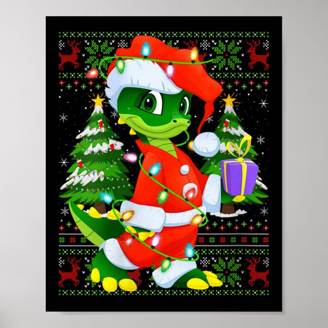 Womens Alligator Christmas Lights Santa Costume Ug Poster (Front)