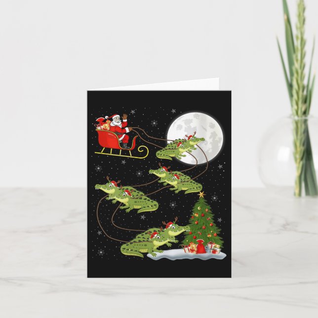 Womens Alligator Santa Sleigh Flying Funny Magical Card (Front)