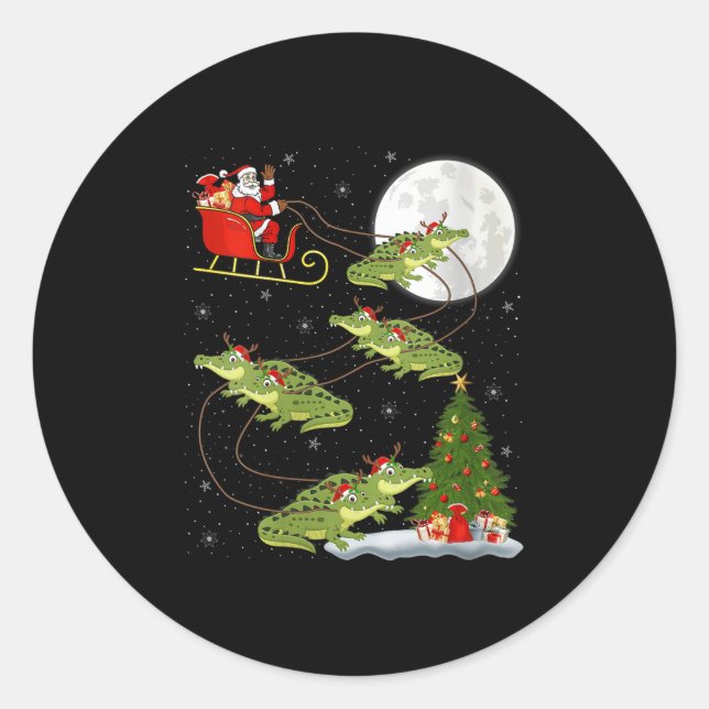 Womens Alligator Santa Sleigh Flying Funny Magical Classic Round Sticker (Front)
