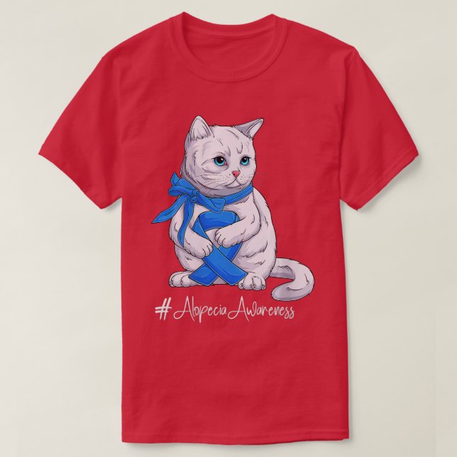 Womens Alopecia Awareness Month Blue Ribbon Cat VN T-Shirt (Design Front)