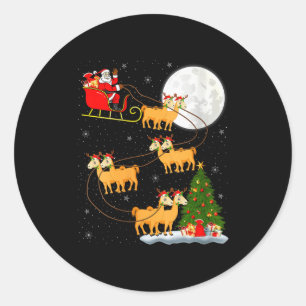 Womens Alpaca Llama Santa Sleigh Flying Funny Magi Classic Round Sticker