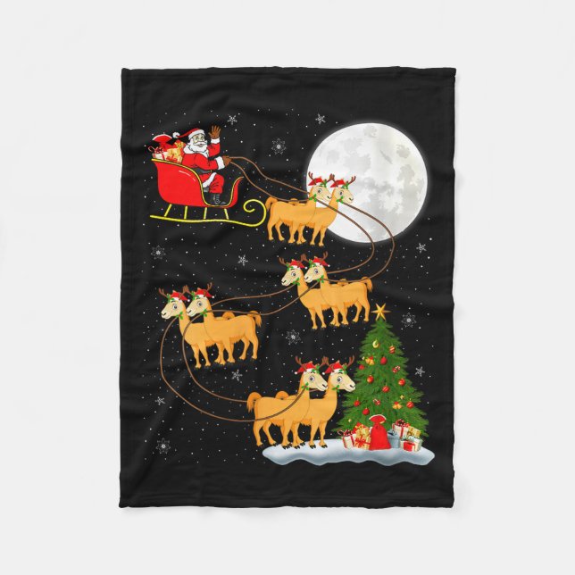 Womens Alpaca Llama Santa Sleigh Flying Funny Magi Fleece Blanket (Front)