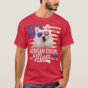 Womens American Eskimo Mom USA Flag Patriotic Moth T-Shirt