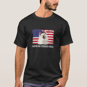 Womens American Eskimo Mum Us Flag 4th Of July Pat T-Shirt