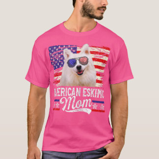 Womens American Eskimo Mum USA Flag Patriotic Moth T-Shirt