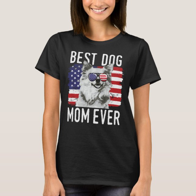 Womens American Flag Best Dog Mum Ever Chihuahua U T-Shirt (Front)