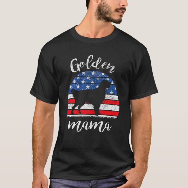 Womens American Flag Golden Retriever Mama Cream R T-Shirt (Front)
