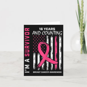 Womens American Flag Pink Awareness 16 Year Breast Card