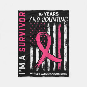 Womens American Flag Pink Awareness 16 Year Breast Fleece Blanket