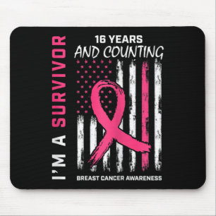 Womens American Flag Pink Awareness 16 Year Breast Mouse Mat