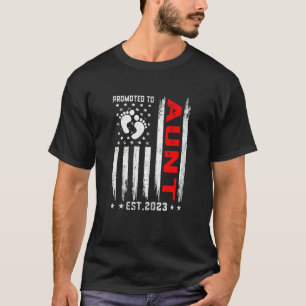 Womens American Flag Promoted To Aunt Est 2023 Fam T-Shirt
