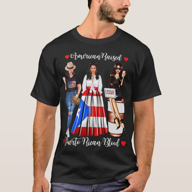 Womens American Raised Puerto Rico Blood Puerto Ri T-Shirt (Front)