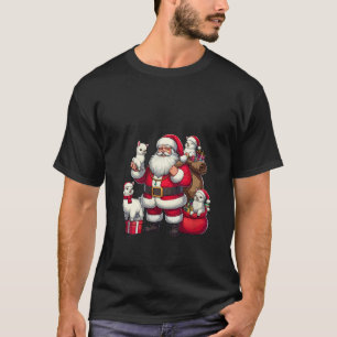 Womens American Santa Claus Holding Llama Present  T-Shirt