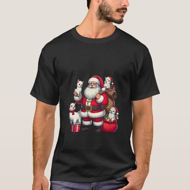 Womens American Santa Claus Holding Llama Present  T-Shirt (Front)