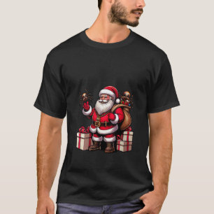 Womens American Santa Claus Holding Spider Present T-Shirt