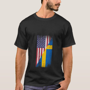 Womens American Swedish Flag Sweden USA America V T-Shirt