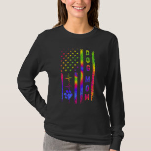 Womens American Us Flag Dog Mum Heartbeat Dog  Tie T-Shirt