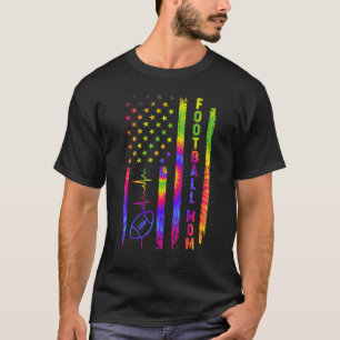 Womens American Us Flag Football Mum Tie Dye Colou T-Shirt