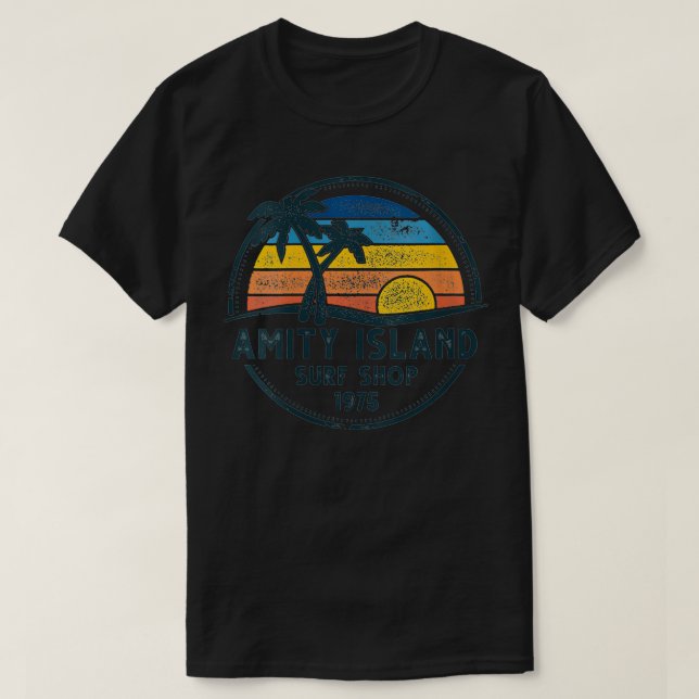 Womens Amity Island Surfing 1975 Surf Shop Sunset  T-Shirt (Design Front)