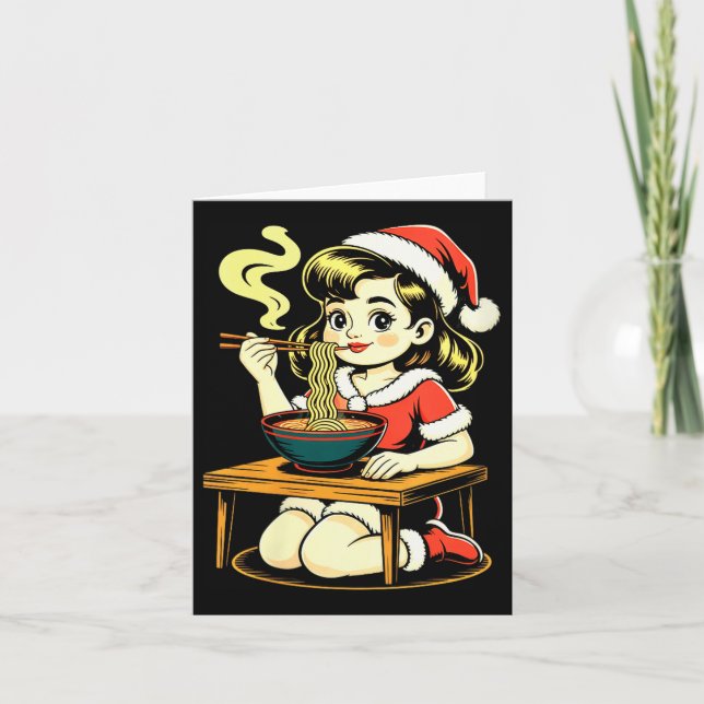 Womens Anime Ramen Xmas Kawaii Santa Girl Eating J Card (Front)