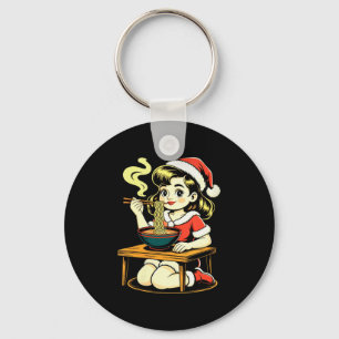 Womens Anime Ramen Xmas Kawaii Santa Girl Eating J Key Ring