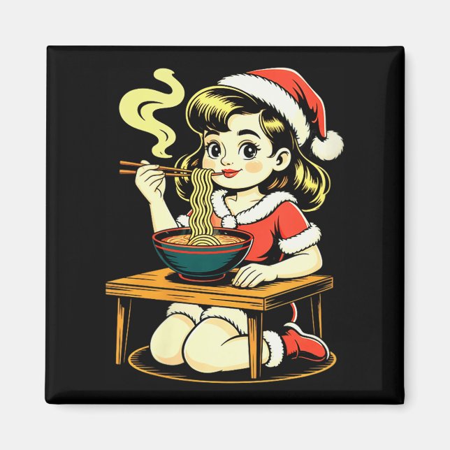 Womens Anime Ramen Xmas Kawaii Santa Girl Eating J Magnet (Front)