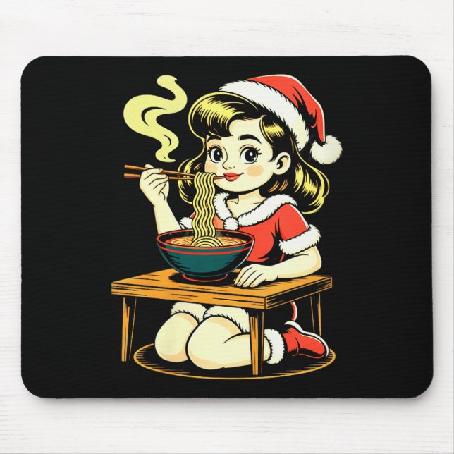 Womens Anime Ramen Xmas Kawaii Santa Girl Eating J Mouse Mat (Front)