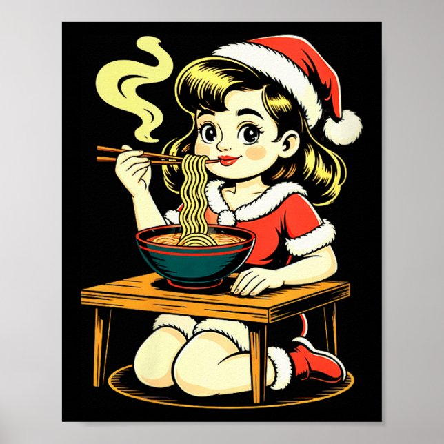 Womens Anime Ramen Xmas Kawaii Santa Girl Eating J Poster (Front)