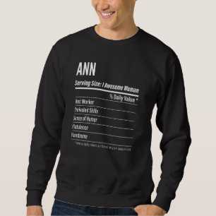 Womens Ann Nutritional Facts Serving Size Calorie Sweatshirt