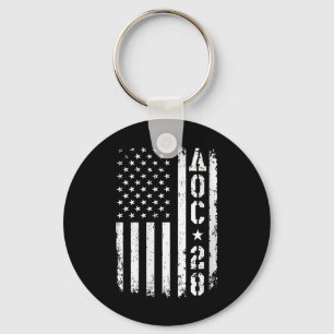 Womens Aoc 2028 Us Flag V-neck  Key Ring