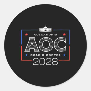 Womens Aoc 2028 White House V-neck  Classic Round Sticker